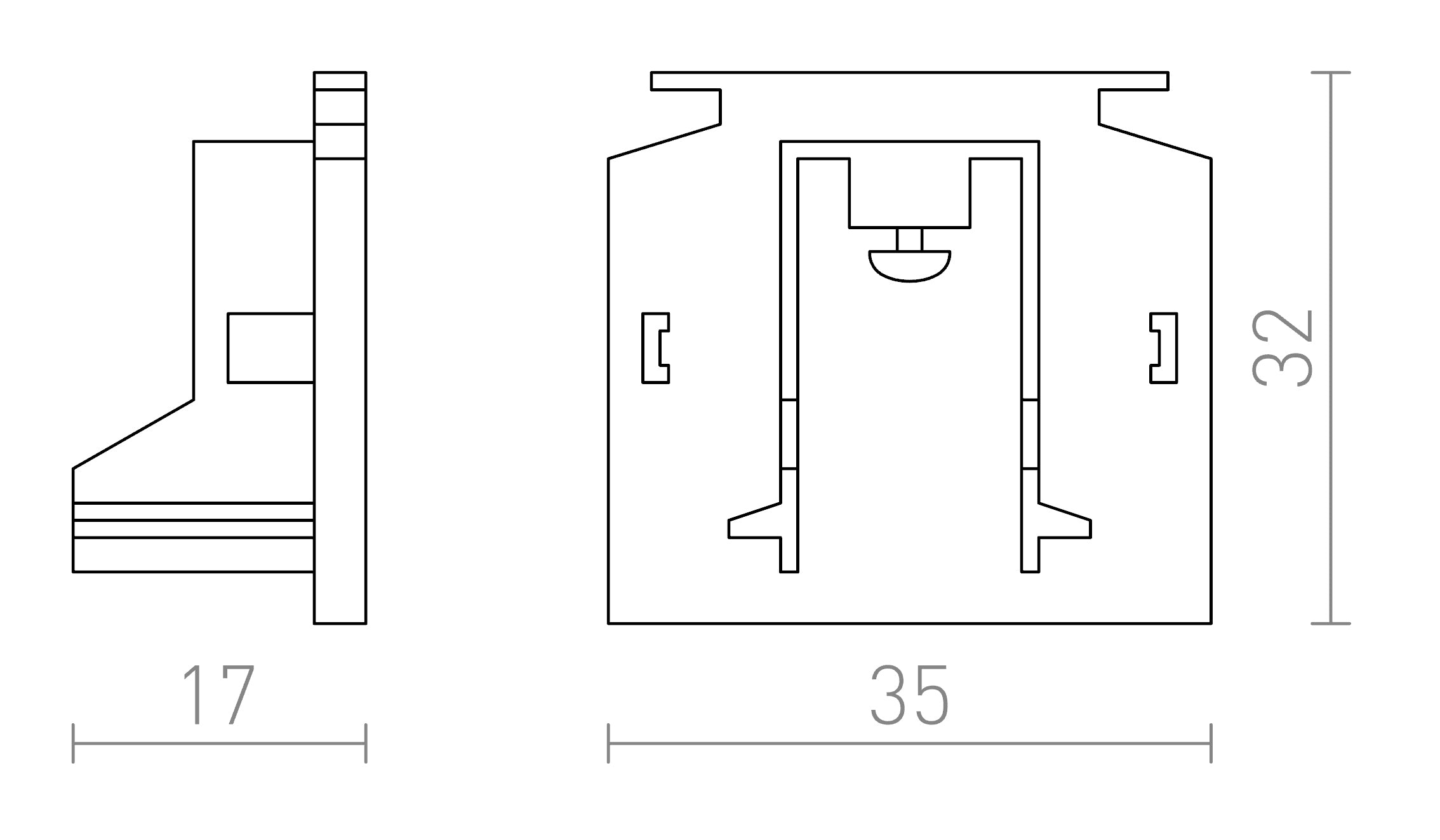 EUTRAC end cap for 3-circuit track - Product sketch