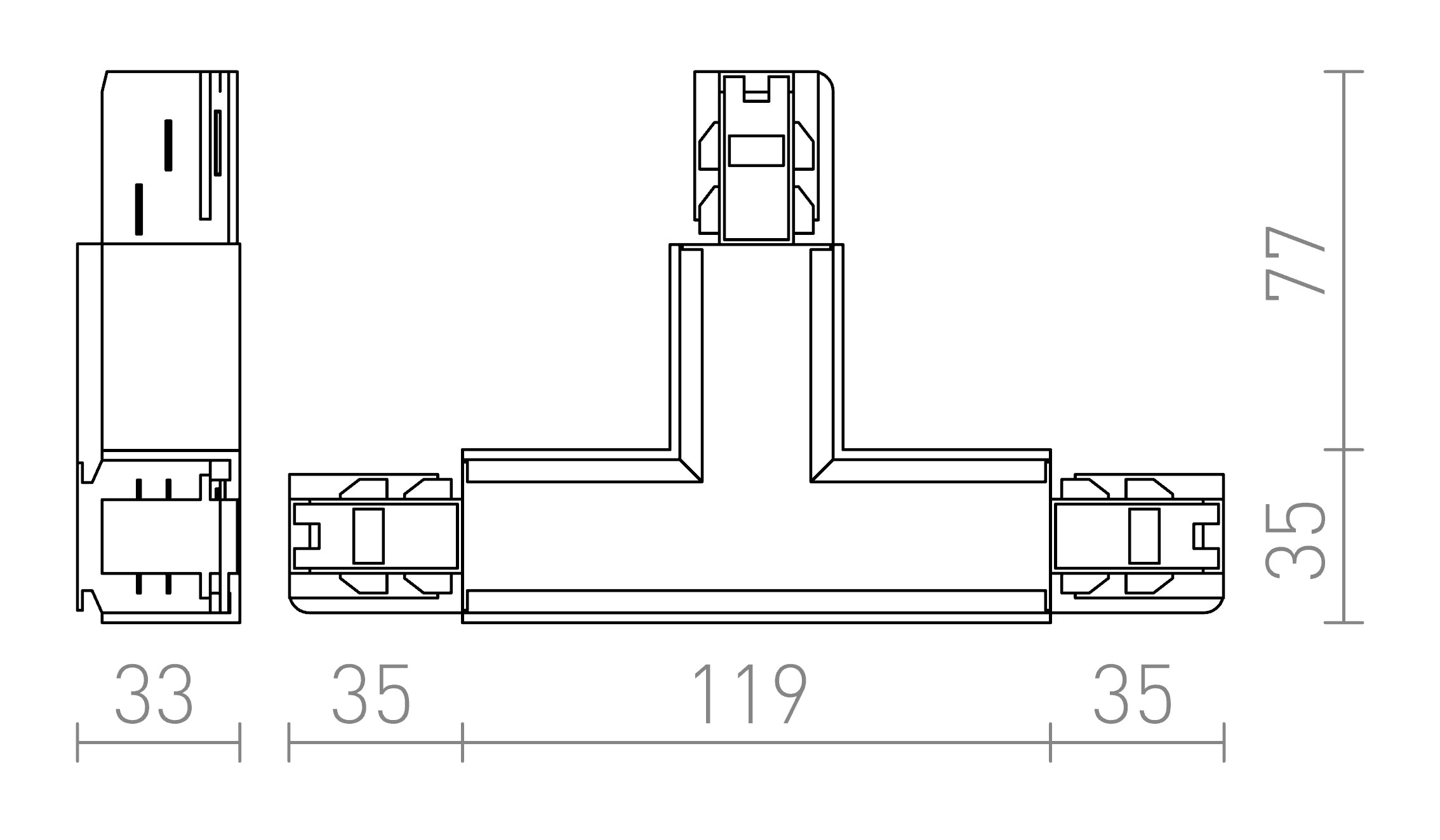 EUTRAC T spoj ľavá lampa - Product sketch