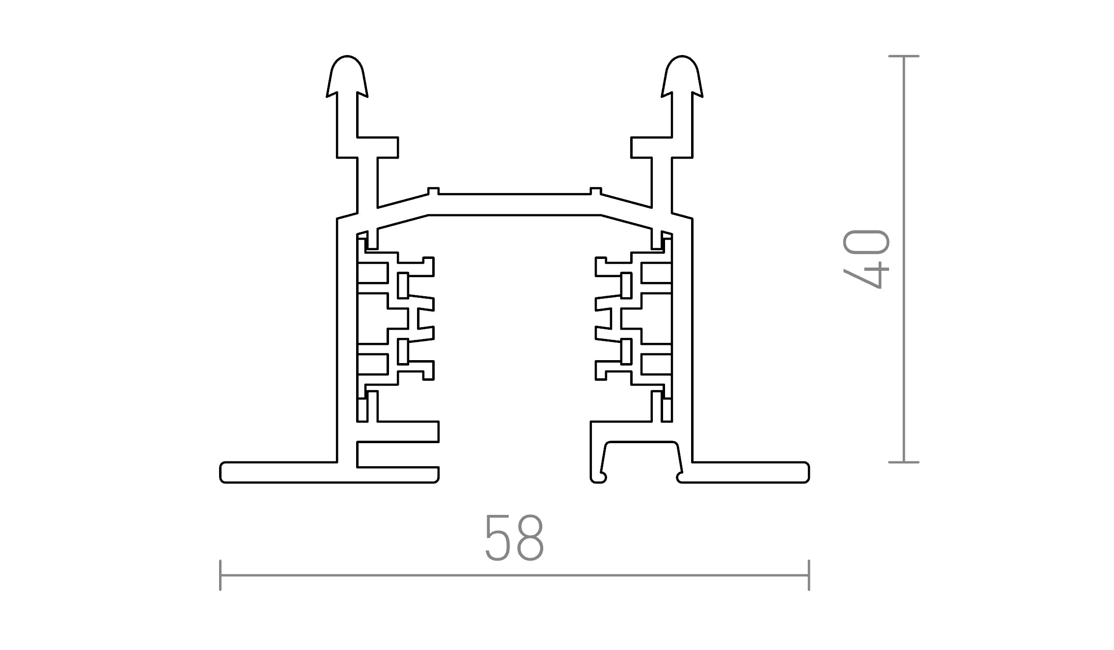 EUTRAC 2m verzonken 3f. stroomrail lamp - Product sketch