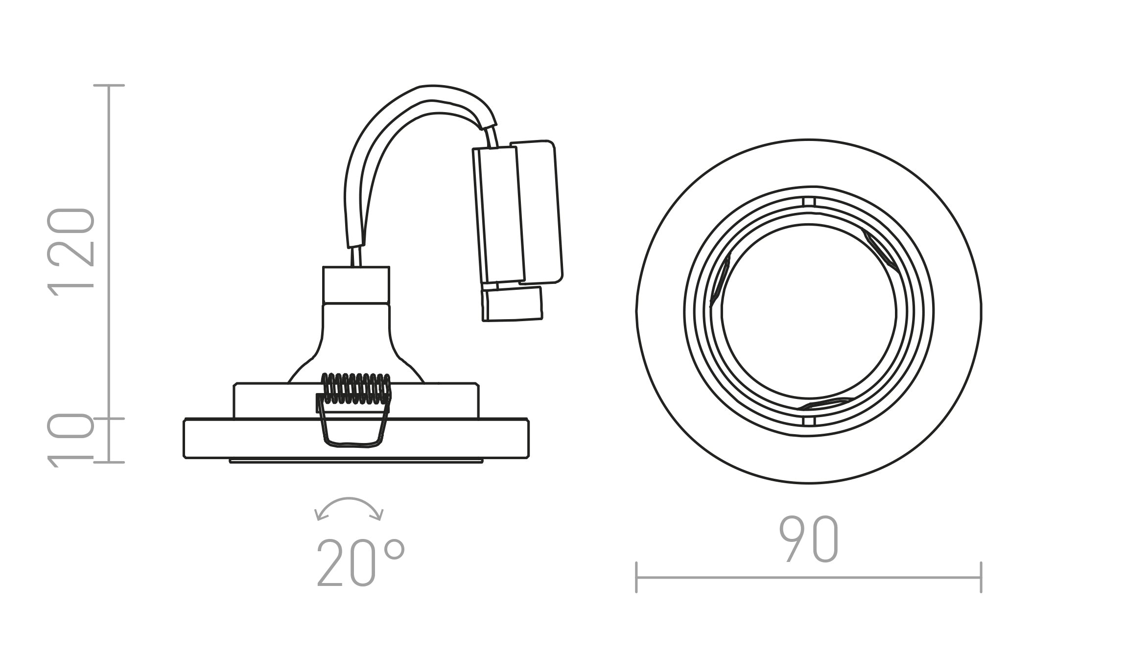 MIRROLA R ugradna podesiva lampa - Product sketch