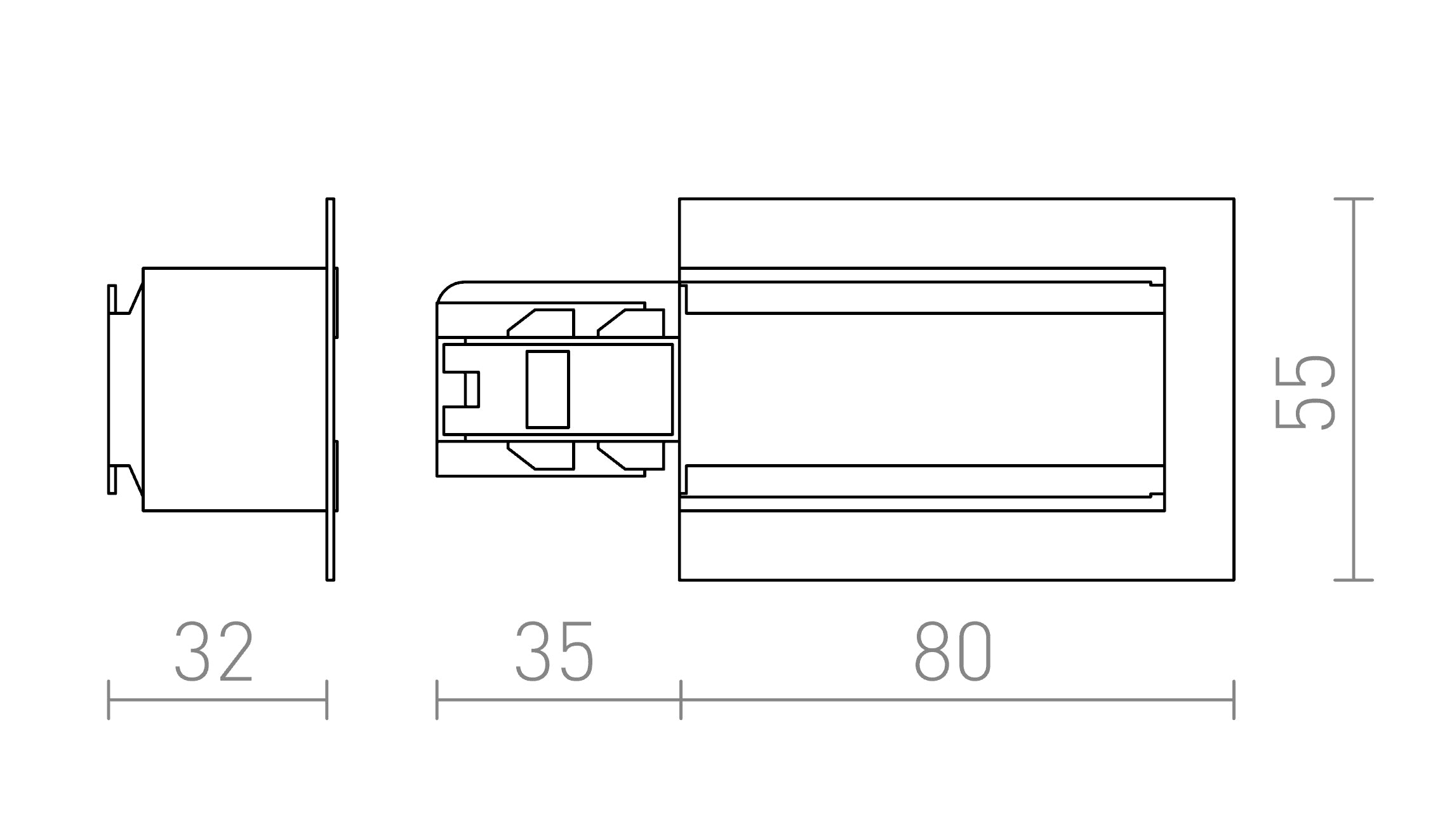 EUTRAC alimentation pour rail encastrable gauche lampe - Product sketch