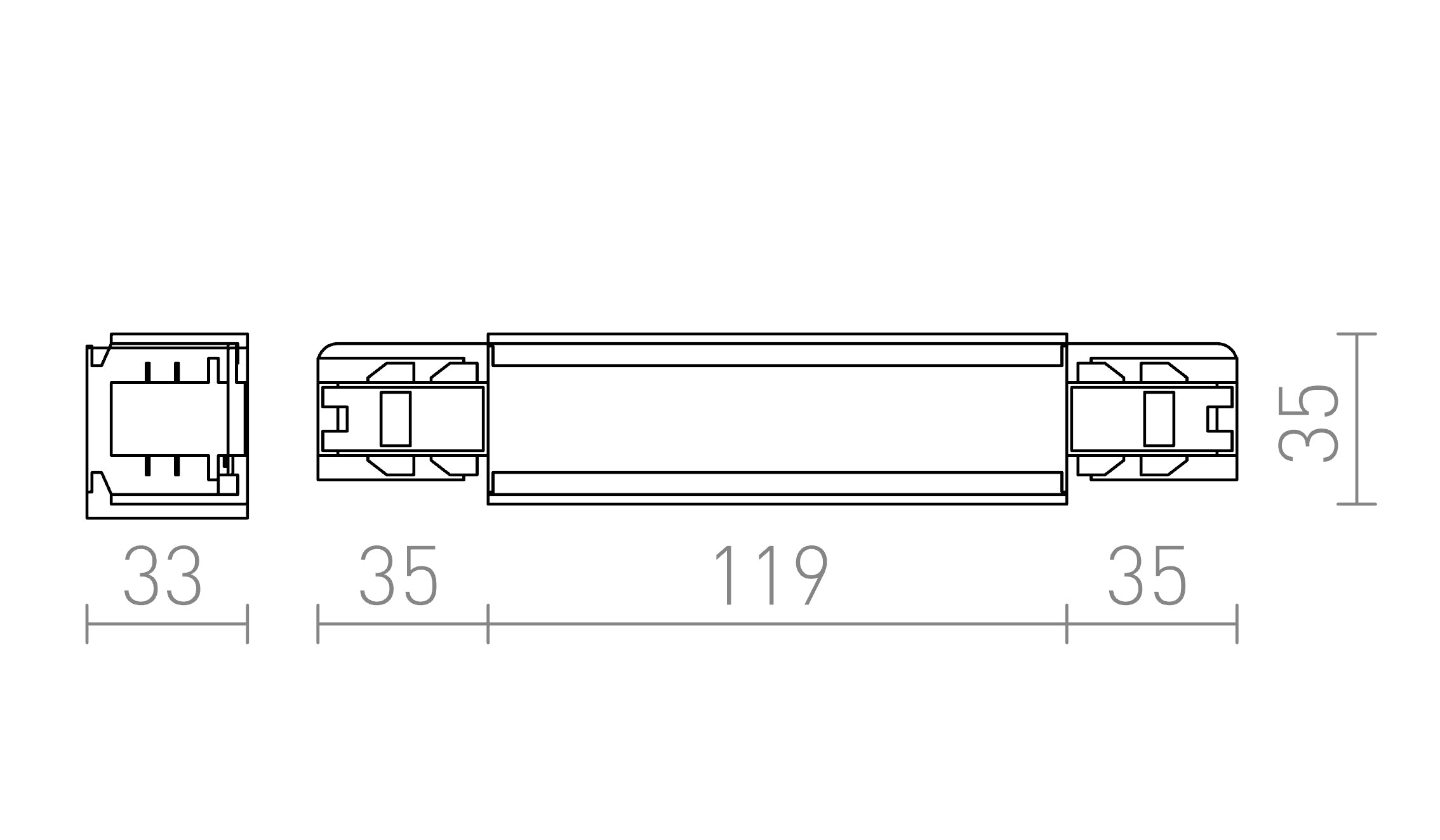 EUTRAC PRAVOKUTNI KONEKTOR S NAPAJANJEM - Product sketch