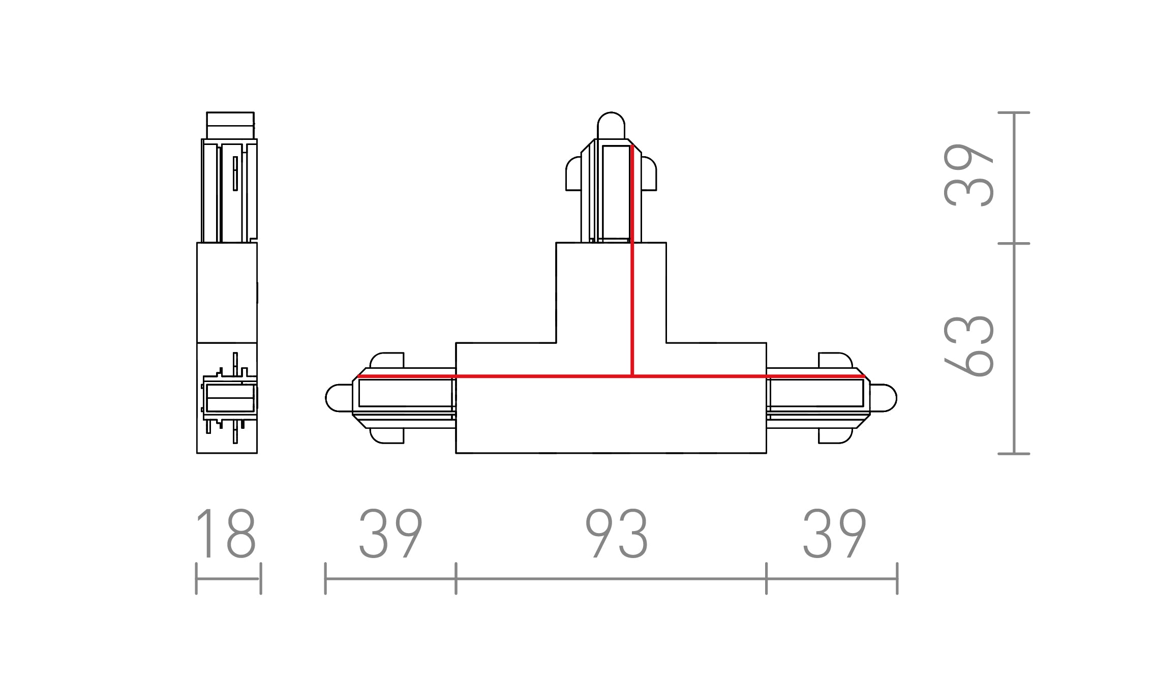 T KONEKTOR ZA 1F STAZU LEVI - Product sketch