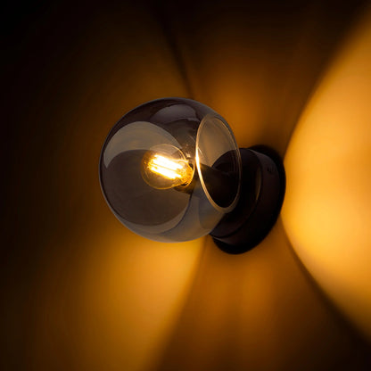 RENDL wall lamp SOLARIS surface mounted smoke-colored glass/black 230V LED E14 7W R13996 7